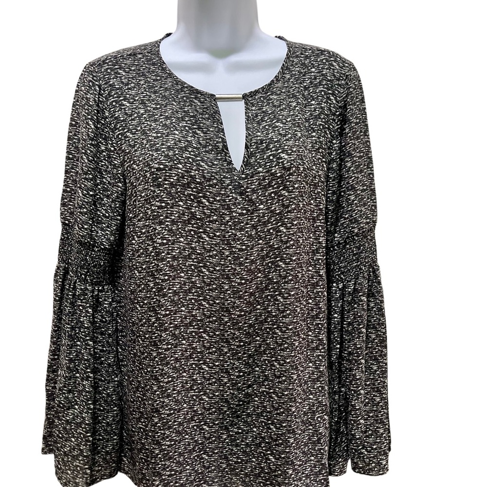 Michael Kors Black and White Blouse Bell Sleeve Front and Back Key Hole